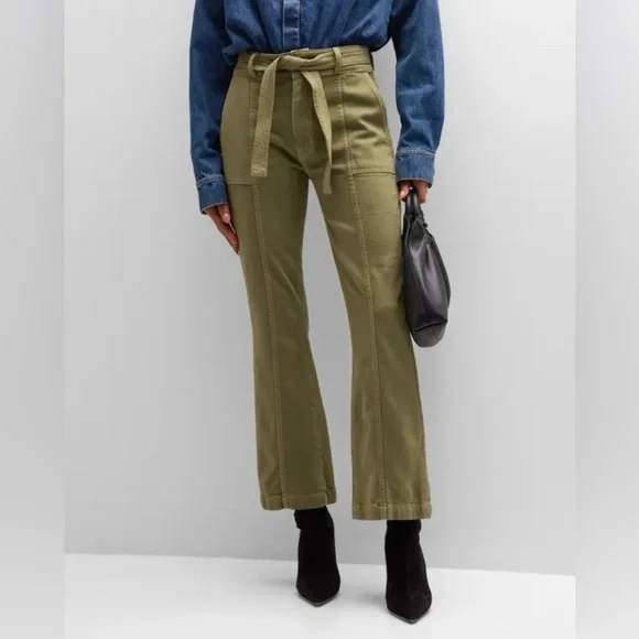 New! Derek Lam 10 Crosby Dean Utility Flare Olive Green Tie Waist Jeans 💚27 NWT! - Picture 3 of 15